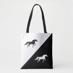 Elegante Pferde Silhouetten auf Schwarz & Weiß Tasche