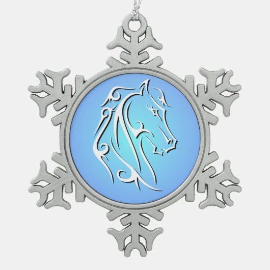 Elegante Pferdehaut Schneeflocken Zinn-Ornament (Vorderseite)