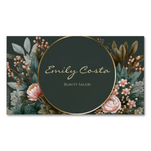 Elegante Pfingstrose Botanisch Dunkles Teal Gold K Magnetische Visitenkarte