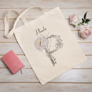 Elegante Pfingstrosen-Blumen-Monogramm P Individue Tragetasche