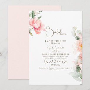 Elegante Pfingstrosen Brautparty in Rosa mit golde Einladung