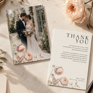 Elegante Pfingstrosen-Editorial-Hochzeitsfoto Dankeskarte