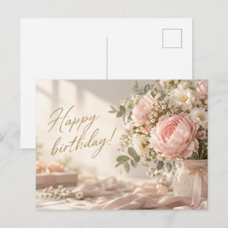 Elegante Pfingstrosen-Geburtstagspostkarte in Rosa Postkarte