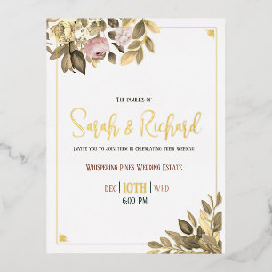 Elegante Pfingstrosen-Hochzeit mit Goldfolie Botan Folie Einladungspostkarte