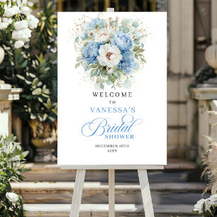Elegante Pfingstrosen in Blau mit Gold Hochzeit Wi Poster