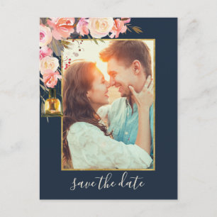 Elegante Pfingstrosen Rustikale Laternen Marine Ko Ankündigungspostkarte