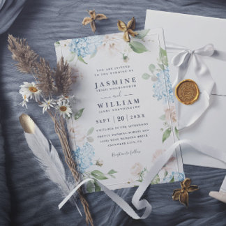 Elegante Pfingstrosen und Hortensien Moderne Hochz Einladung