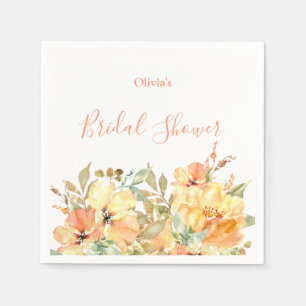Elegante Pfirsich-Aquarell-Blumen-Brautparty  Serviette