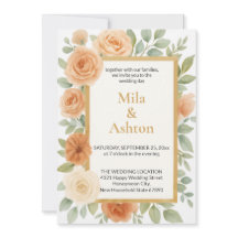 Elegante Pfirsich-Blumen-Hochzeitseinladung – Edit