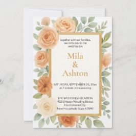 Elegante Pfirsich-Blumen-Hochzeitseinladung – Edit Einladung