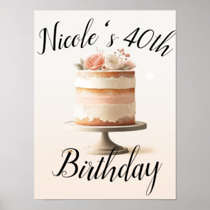 Elegante Pfirsich-Blüten-Torte Geburtstagsfeier Poster