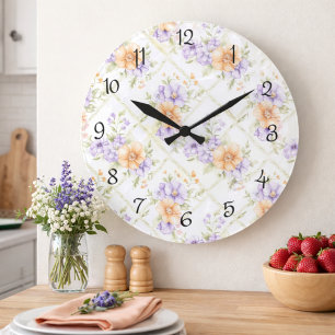 Elegante Pfirsich-Lavendel-Frühlings-Cottagecore-K Quadratische Wanduhr