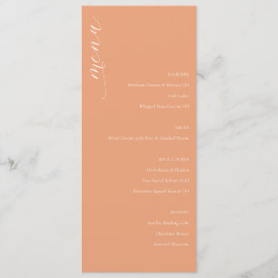 Elegante Pfirsich-Minimalismus-Hochzeitsmenü Menükarte