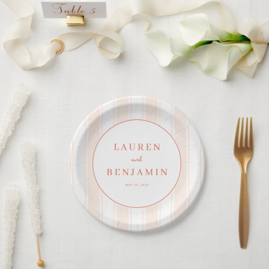 Elegante Pfirsich-Minimalist-Kreis Pappteller (Hochzeit)
