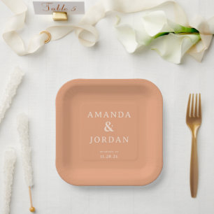 Elegante Pfirsich-Minimalisten-Hochzeit Pappteller