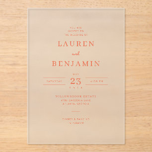 Elegante Pfirsich Minimalistische Hochzeitseinladu Acryleinladungen