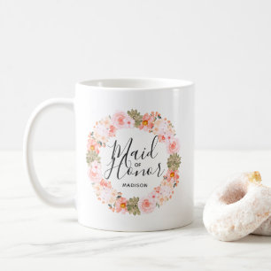 Elegante Pfirsich-Minz-Moderne Florale Kranz Braut Kaffeetasse