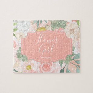 Elegante Pfirsich-Minz-Wasserfarben-Blumen-Blumenm Puzzle
