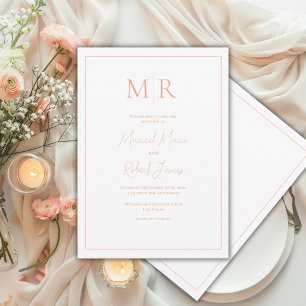 Elegante Pfirsich-Monogramm-Moderne Hochzeit Einladung