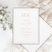 Elegante Pfirsich-Monogramm-Moderne Hochzeit Einladung