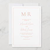 Elegante Pfirsich-Monogramm-Moderne Hochzeit Einladung (Vorderseite)