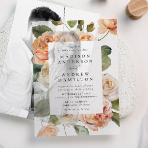 Elegante Pfirsich-Rosen-Hochzeit Pergament Einladungen