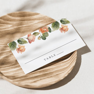 Elegante Pfirsich-Rosen-Hochzeit Platzkarte