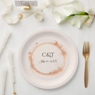 Elegante Pfirsich-Sparkle-Hochzeitsschrift Kalligr Pappteller