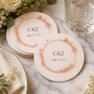 Elegante Pfirsich-Sparkling-Hochzeitsschrift Kalli Runder Pappuntersetzer