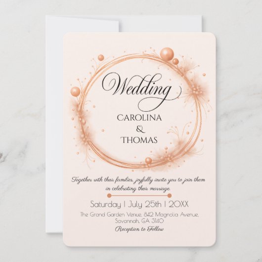 Elegante Pfirsich-Sparkling-Wedding-Script-Calligr Einladung (Vorderseite)