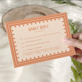 Elegante Pfirsich-Spitzen-Hochzeitseinladung, RSVP Karte