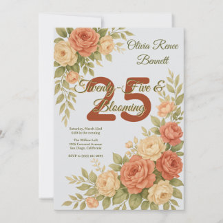 Elegante Pfirsich- und Creme-Blumen-Geburtstags-Ei Einladung