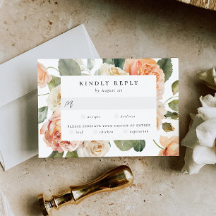 Elegante Pfirsich- und Elfenbein-Rosen-Menüwahl-Ho RSVP Karte