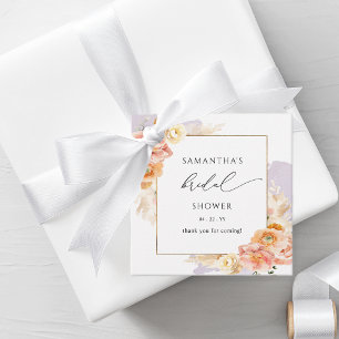Elegante Pfirsich- und Violette Blumen-Brautparty Geschenkanhänger