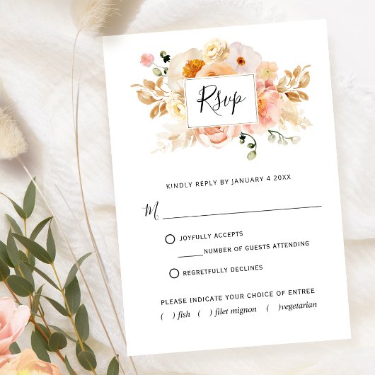 Elegante Pfirsichblüte mit oder ohne Speisen RSVP Karte
