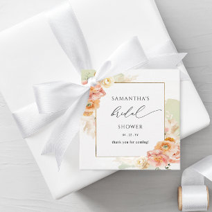 Elegante Pfirsichcreme und grüne florale Brautpart Geschenkanhänger