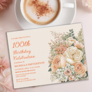 Elegante pfirsichcremefarbene Blumeneinladung zum  Einladungspostkarte