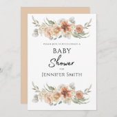 Elegante pfirsichfarbene Blume Babydusche Save The Date (Vorne/Hinten)