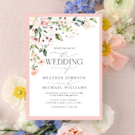 Elegante Pfirsichfarbene Hochzeit mit floraler Flo Einladung