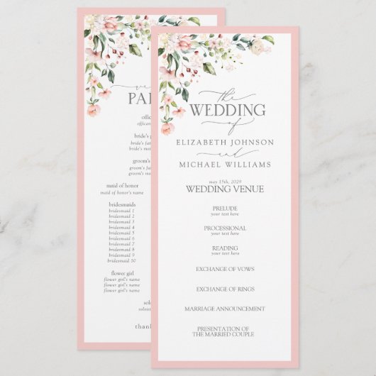 Elegante Pfirsichfarbene Hochzeit mit floraler Flo Programm (Vorne/Hinten)