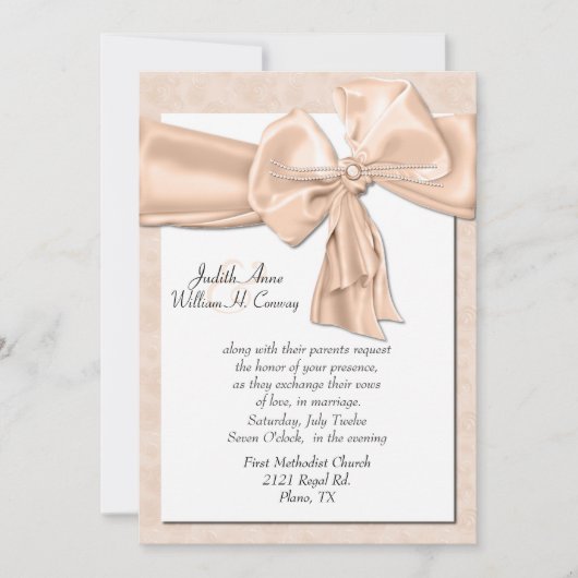 Elegante Pfirsichhochzeit Einladung (Vorderseite)