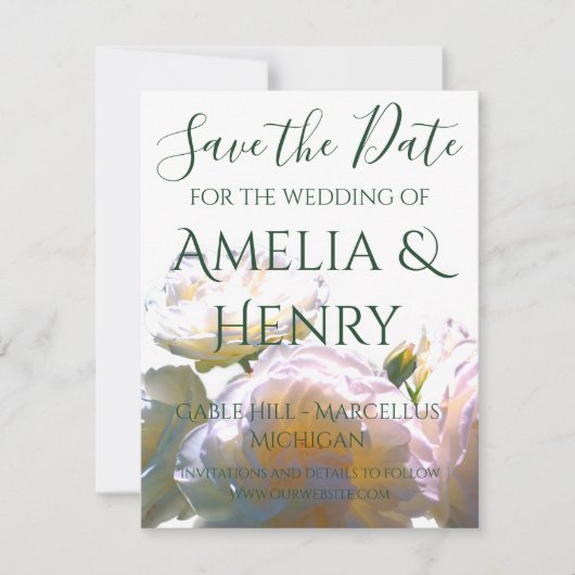 Elegante, pfirsichorange Rose Save The Date (Vorderseite)