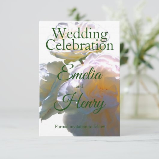 Elegante, pfirsichorange Rose Save The Date (Stehend Vorderseite)