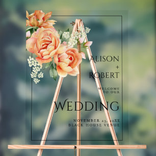 Elegante Pfirsichpferde Blume Hochzeit WILLKOMMEN Acrylschild