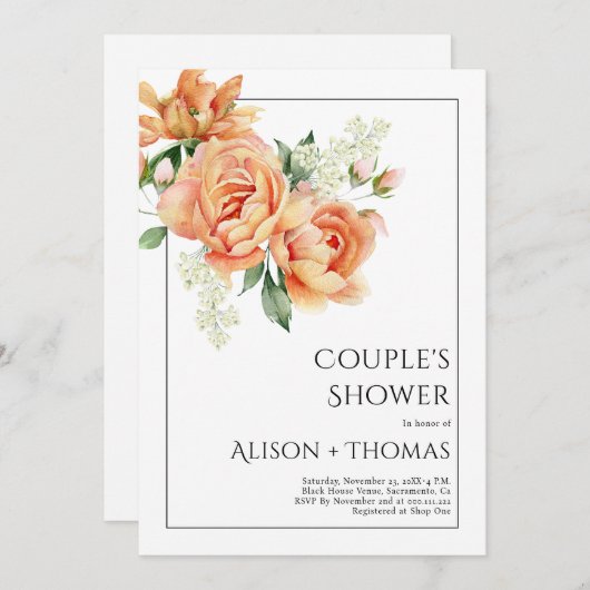 Elegante Pfirsichpfirsichpferde Blume Dusche Einladung (Vorne/Hinten)