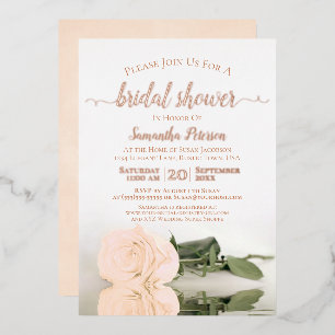 Elegante Pfirsichrose mit Roségold-Junggesellinnen Folieneinladung