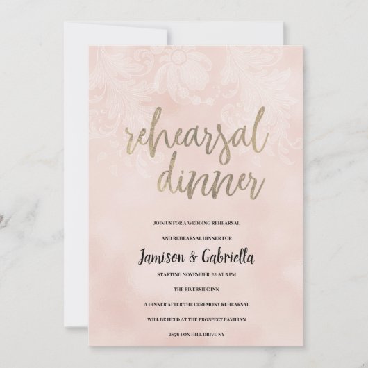 Elegante pfirsichweiße Blume Spitzen Probe Abendes Einladung (Vorderseite)