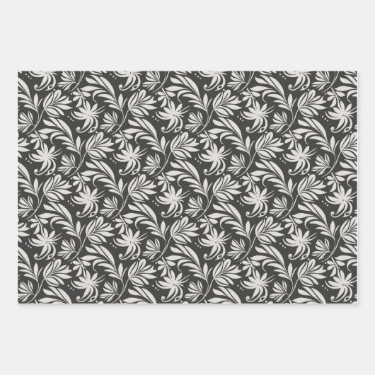 Elegante Pflanze Kräutermuster Schwarz-weiß Geschenkpapier Set (Vorderseite 3)