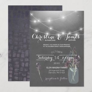 Elegante Pflaume-, Flieder- und Graue Hochzeitsein Einladung