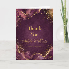 Elegante Pflaume Gold Alkohol-Tinte Hochzeit Jubil Dankeskarte
